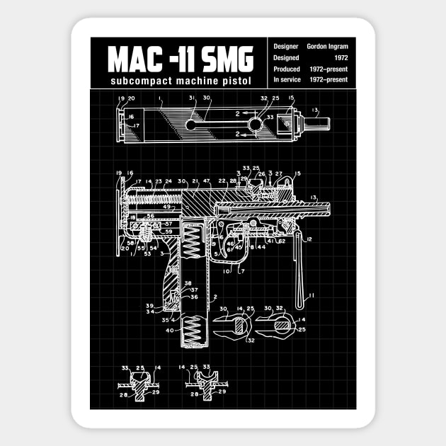 MAC-11 SUBMACHINE GUN Sticker by theanomalius_merch